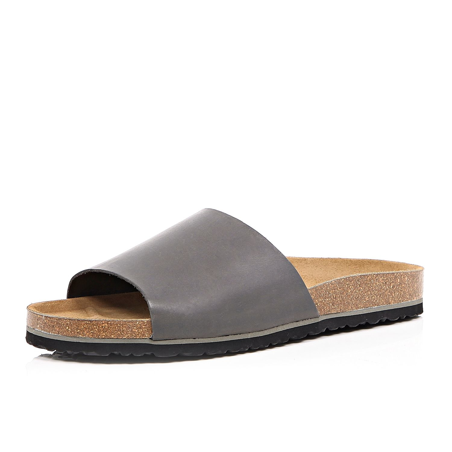 River Island Grey Leather Slide Sandals in Gray for Men (grey) | Lyst