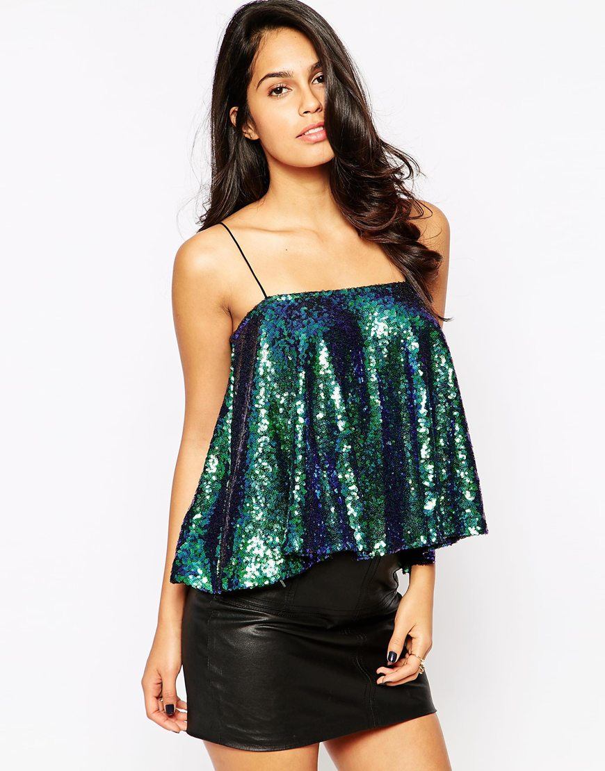 Lyst - Ax Paris Sewuin Swing Cami Top in Green