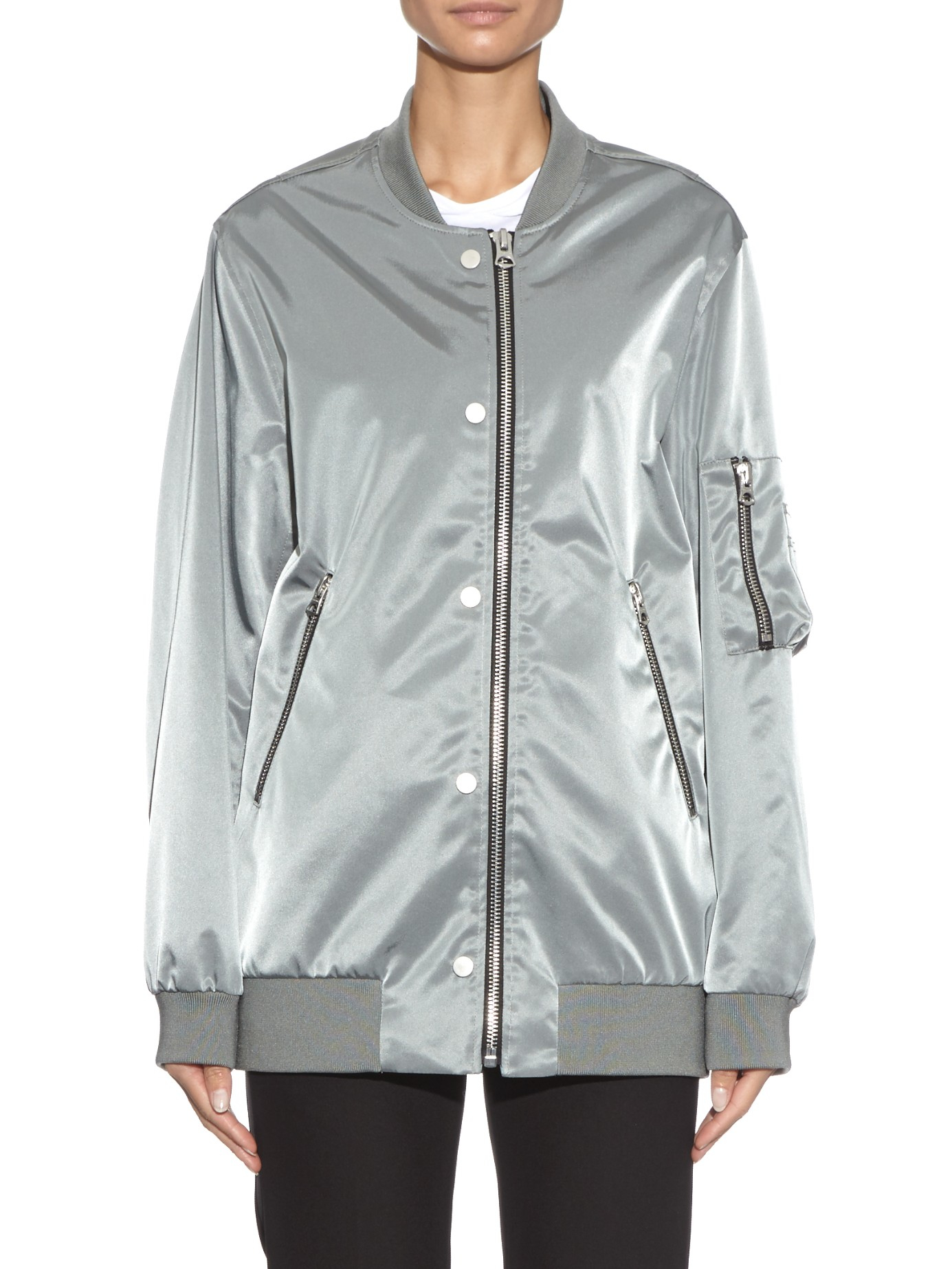 Acne Studios Satin Bomber Jacket In Silver (metallic) - Lyst