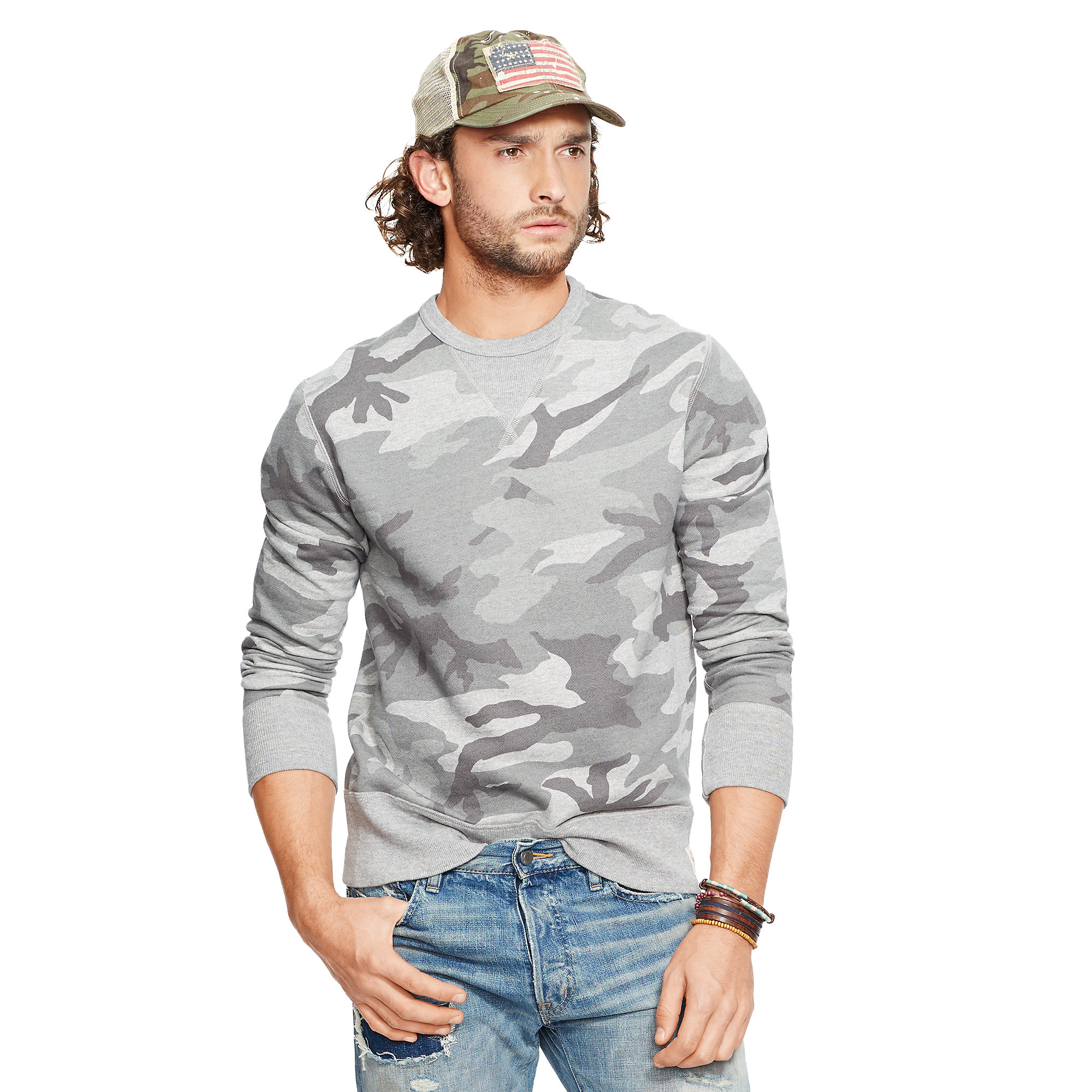 grey camo crewneck
