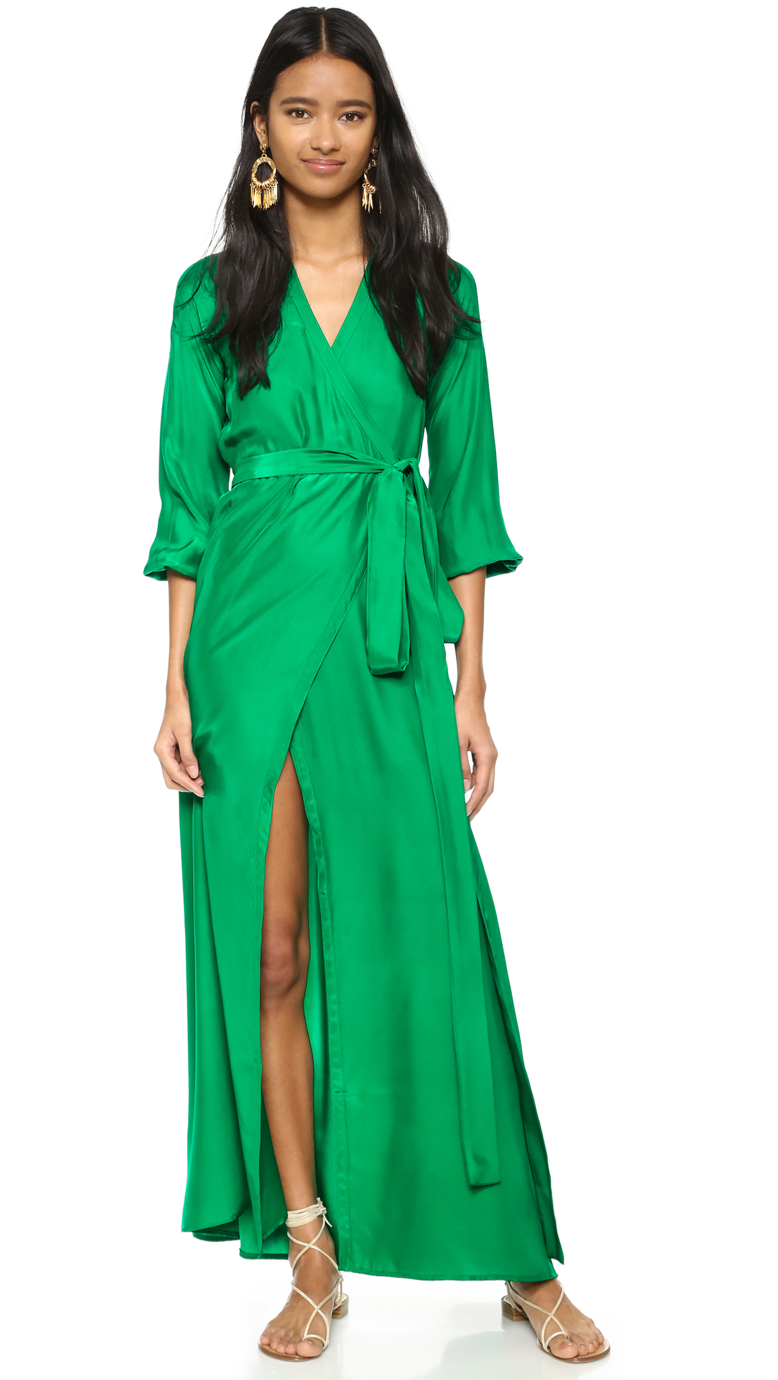 emerald green silk wrap dress