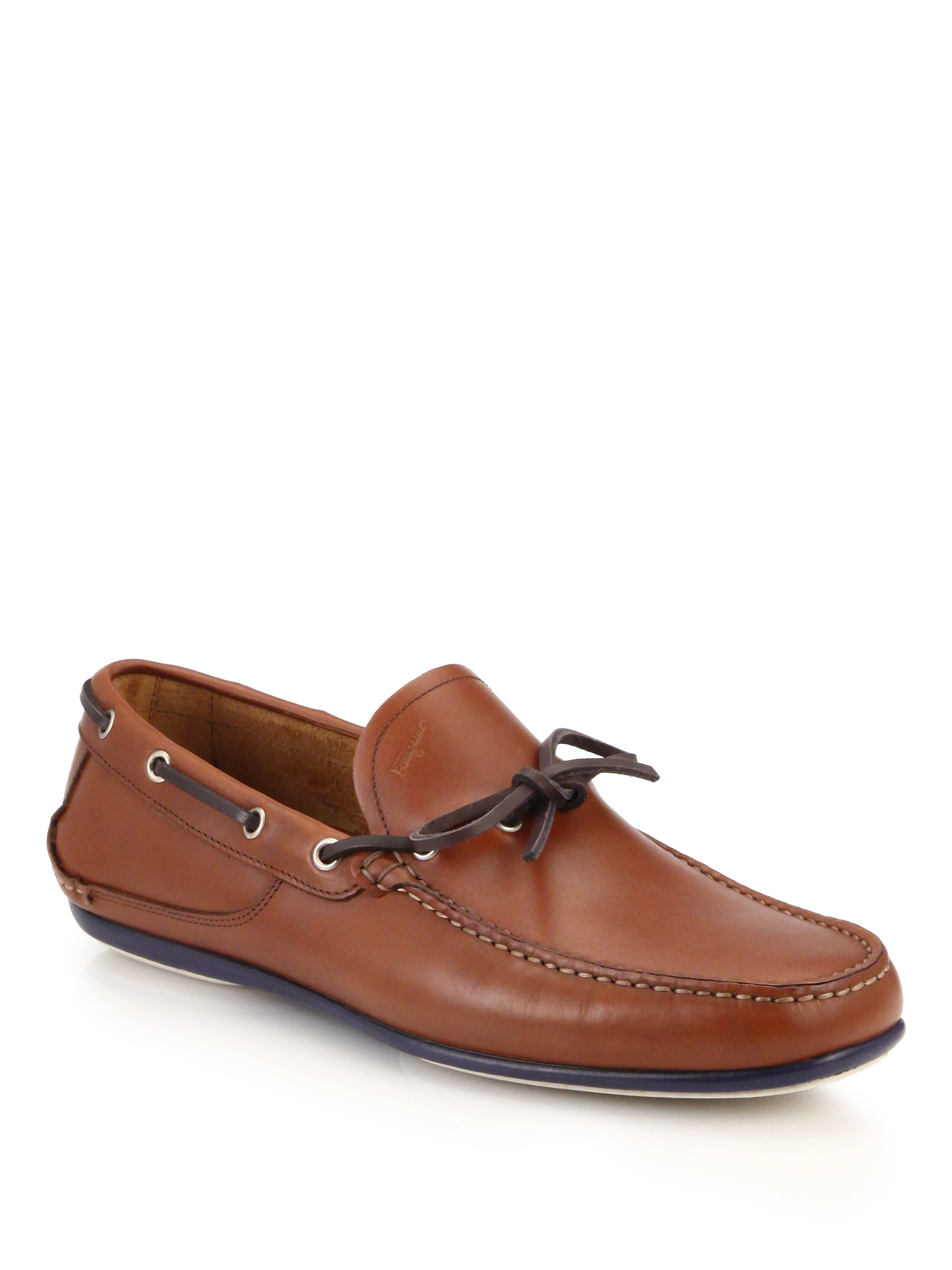 Ferragamo Leather Boat Shoes in Brown for Men | Lyst