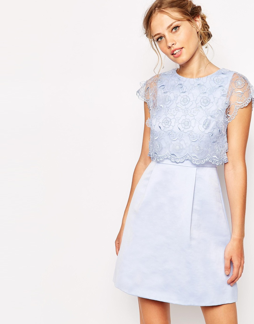 Ted Baker Dress With Vintage Floral Detail In Blue Lyst