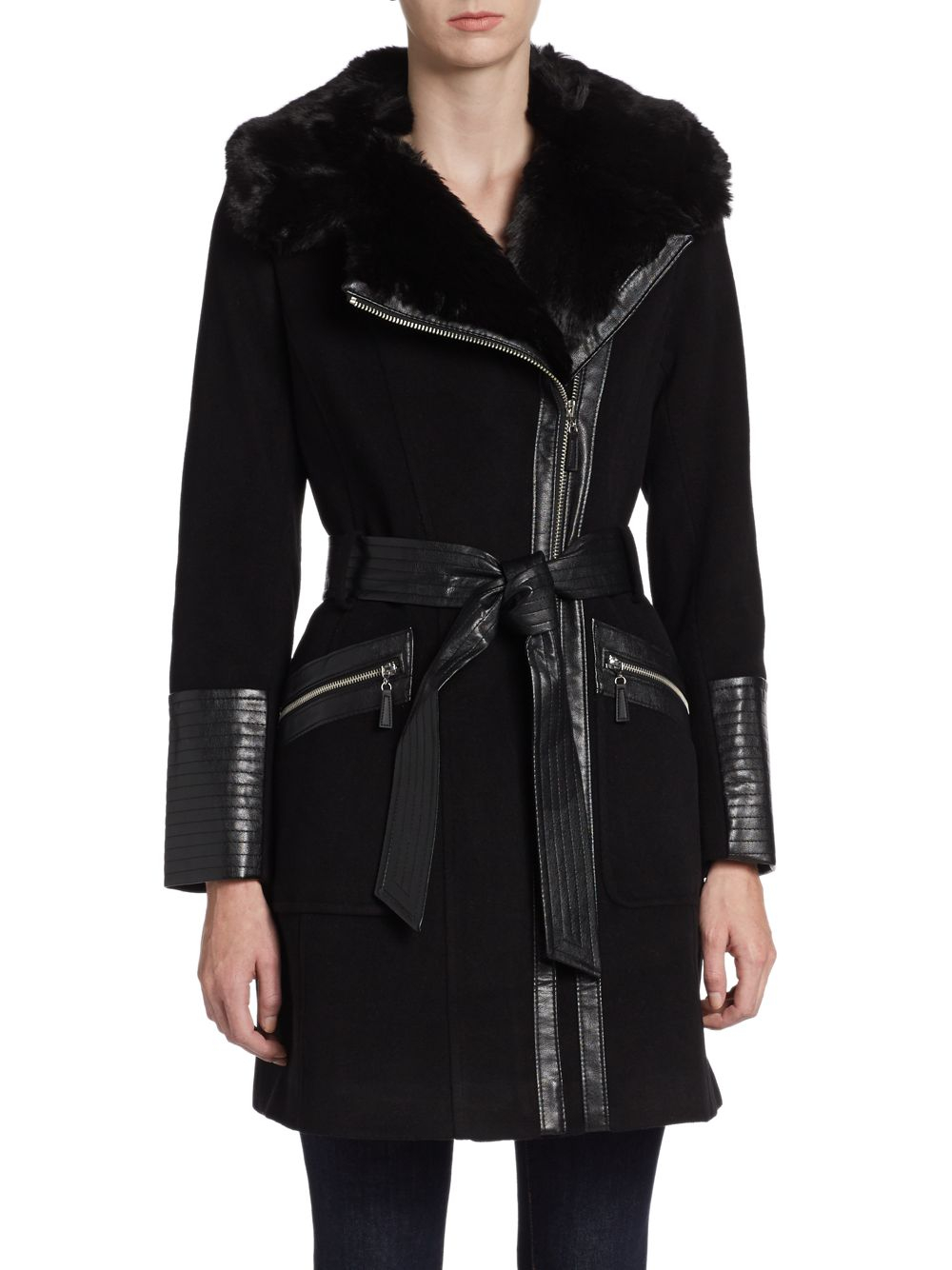 Lyst - Via Spiga Faux Fur Collar Coat in Black