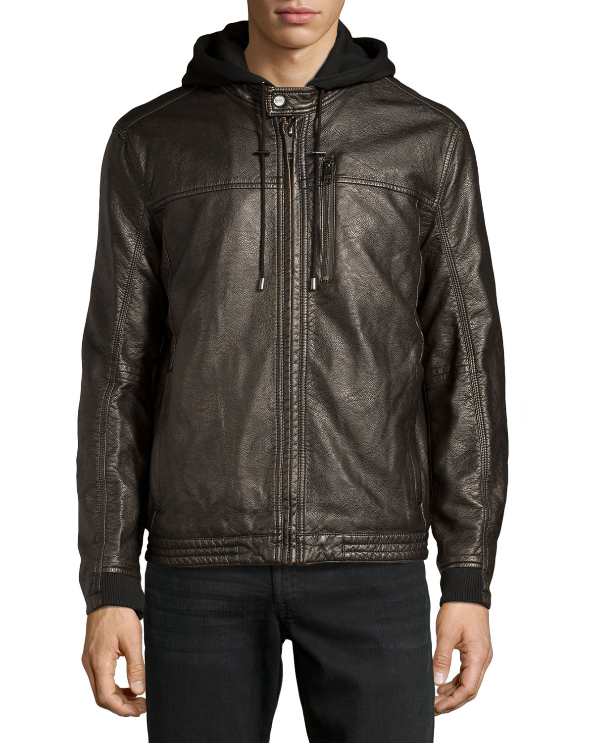Marc New York Hooded Leather Moto Jacket In Brown Lyst Gallery