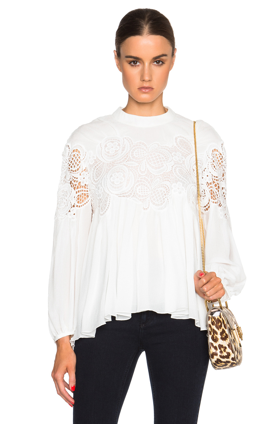 Chloé Cloque Silk Crepon Blouse in White | Lyst