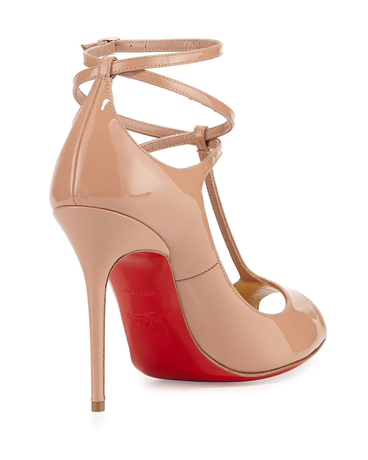 Christian louboutin Talitha Patent T-Strap Red Sole Pump in Beige ...