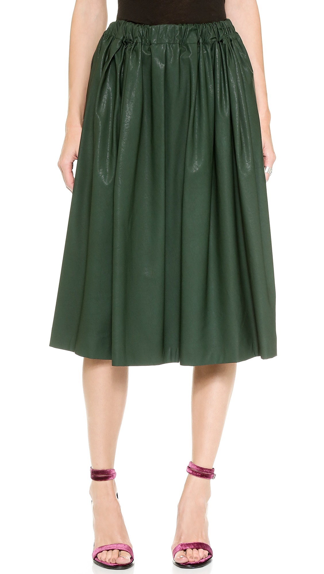 MSGM Faux Leather Full Skirt Hunter Green Lyst