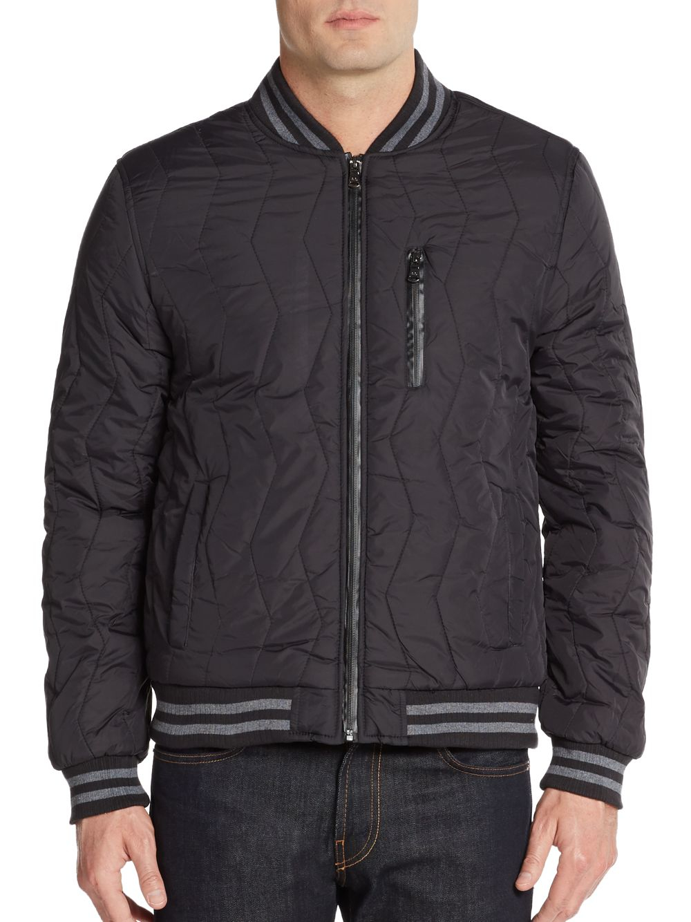 American stitch Zigzag-quilted Nylon Bomber Jacket in Black for Men | Lyst