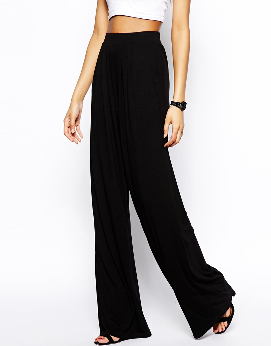 ASOS Longer Length Wide Leg Trousers In Jersey in Black - Lyst