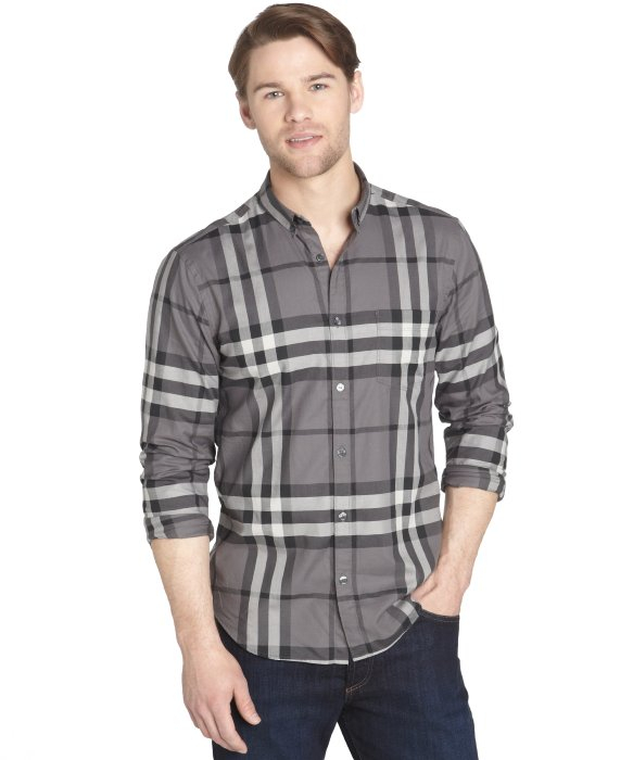 Plaid Print Button Detail Long Sleeve Grey Sweatshirt