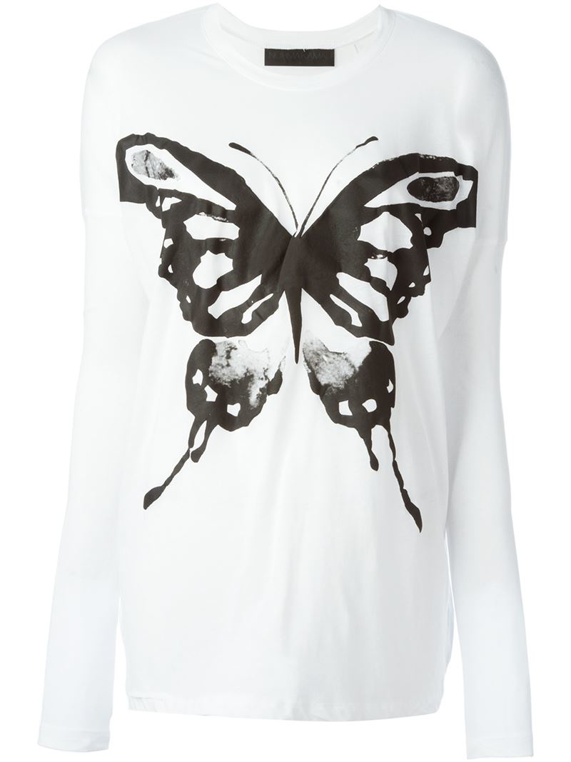 Norma Kamali Cotton Butterfly Print T Shirt In White Black Lyst
