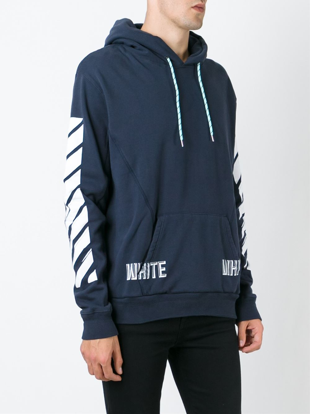 Off-White c/o Virgil Abloh Striped Sleeve Hoodie in Blue for Men - Lyst