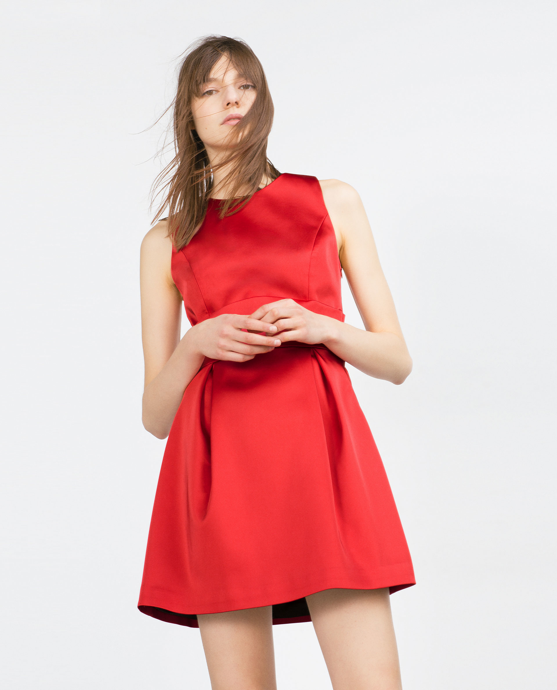 Zara Dress With Central Gathering in Red (Dark red) | Lyst