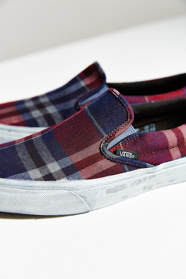 Vans Overwashed Plaid Slip-on Shoe in Red | Lyst