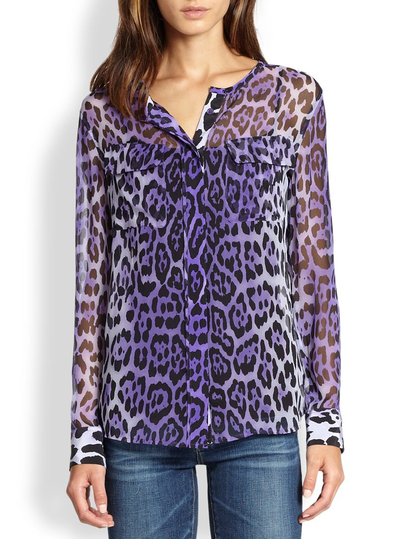 Equipment Lynn Silk Chiffon Leopard-Print Blouse in Purple | Lyst
