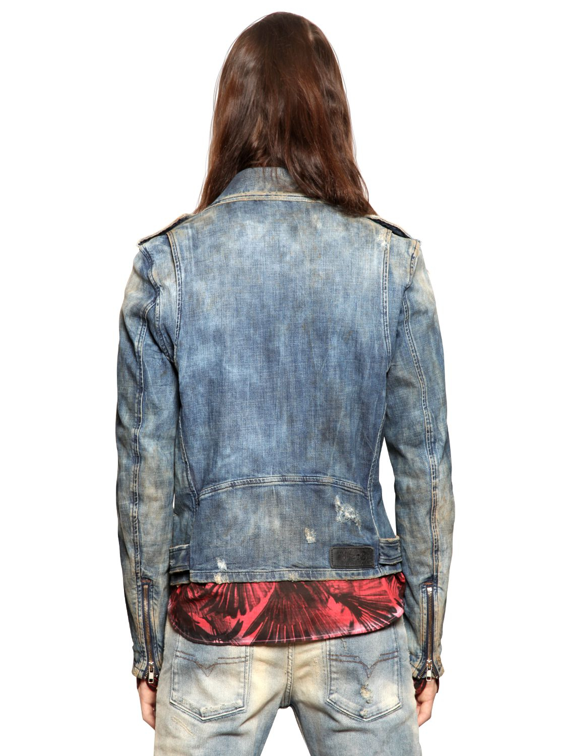DIESEL Vintage Effect Cotton Denim Biker Jacket in Blue for Men Lyst