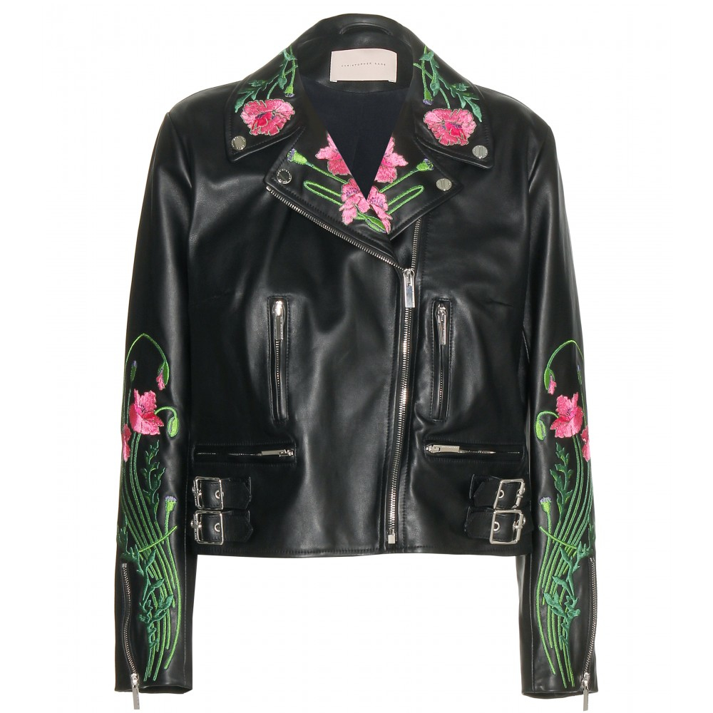 Lyst - Christopher Kane Embroidered Leather Jacket in Black
