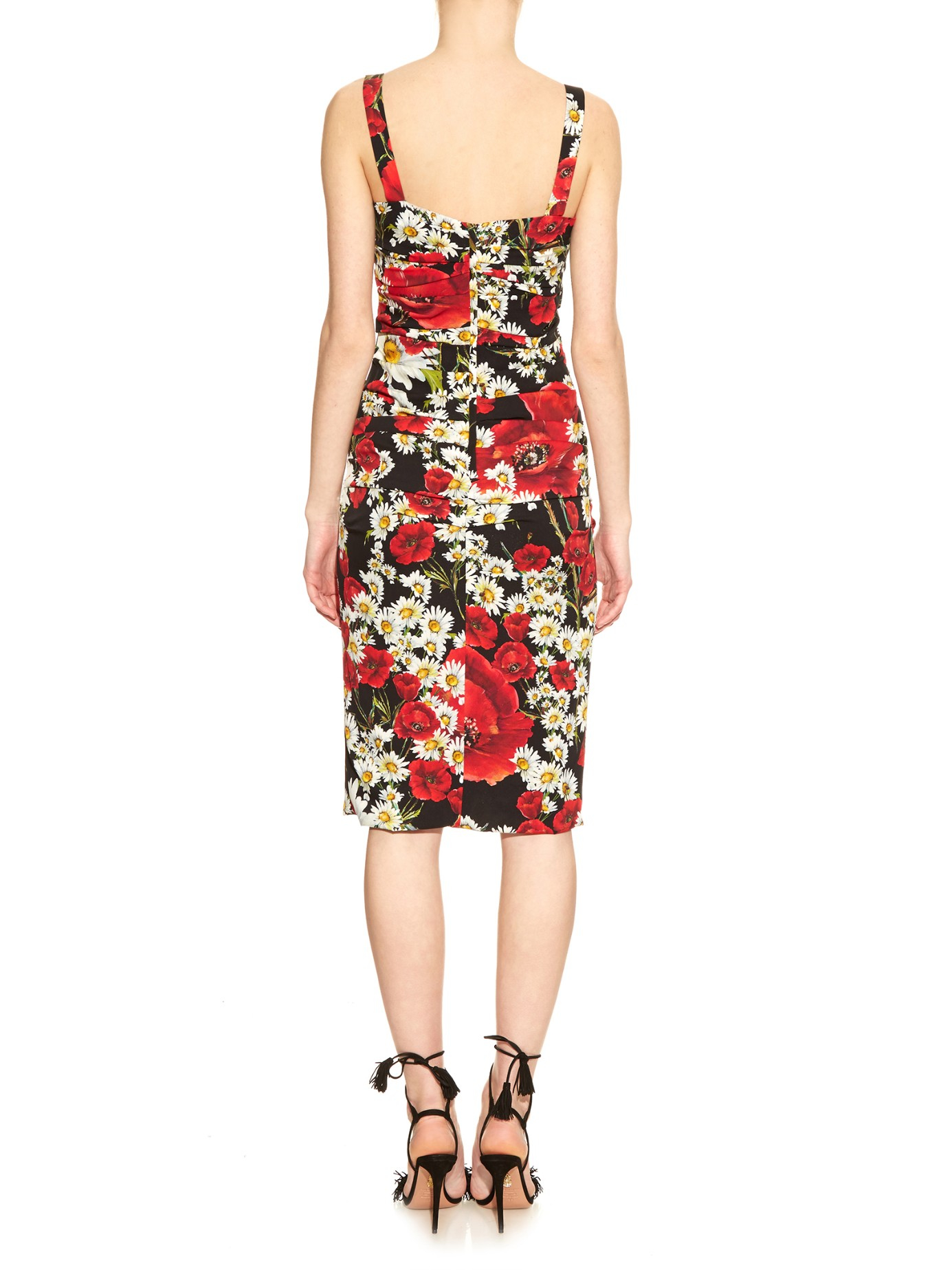 Lyst - Dolce & gabbana Floral-print Ruched Silk Dress in Red