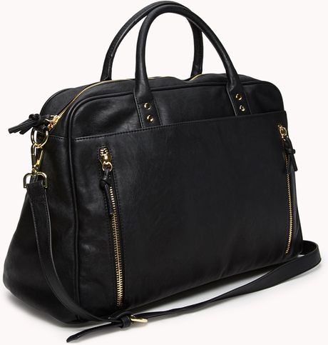 Forever 21 Faux Leather Duffle Bag in Black | Lyst