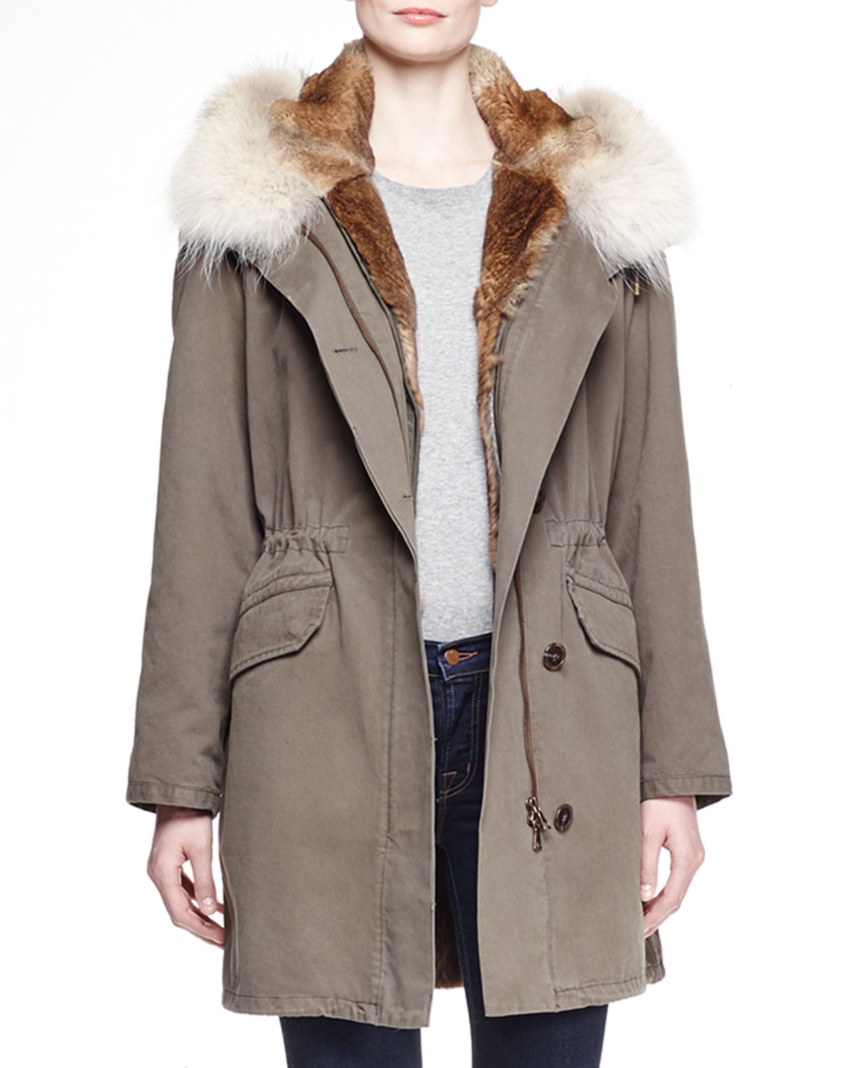 Lyst - Army By Yves Salomon Parker Coyote-Fur-Lined Coat in Green
