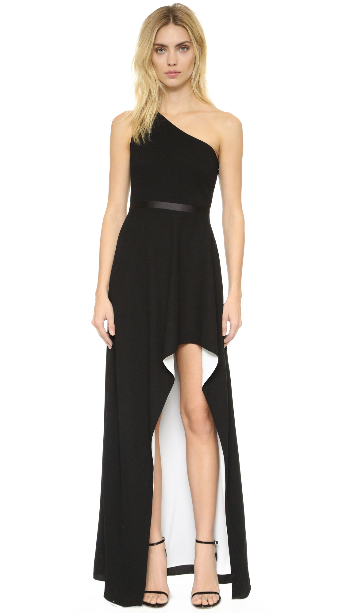 Halston One Shoulder Gown With High Low Skirt in Black | Lyst