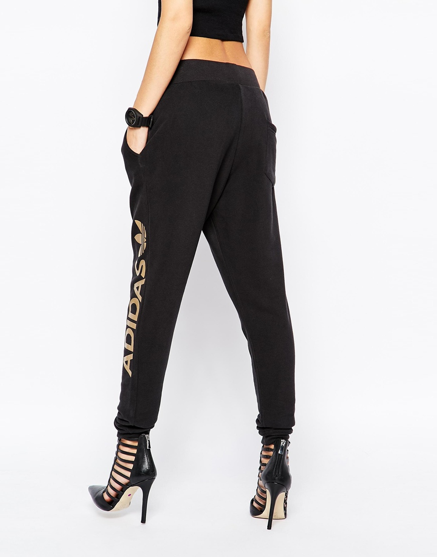 adidas Originals Sweat Pants With Gold Side Logo in Black | Lyst