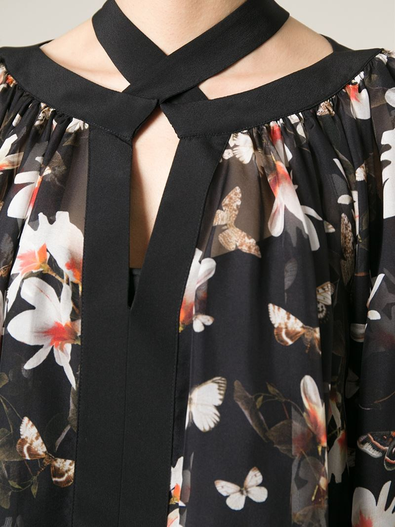 Lyst Givenchy Sheer Floral Blouse in Black