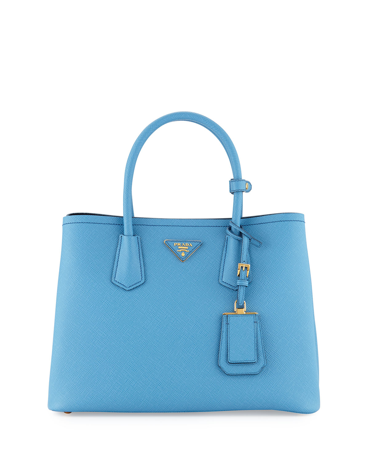Prada Saffiano Cuir Double Small Tote Bag in Blue - Lyst