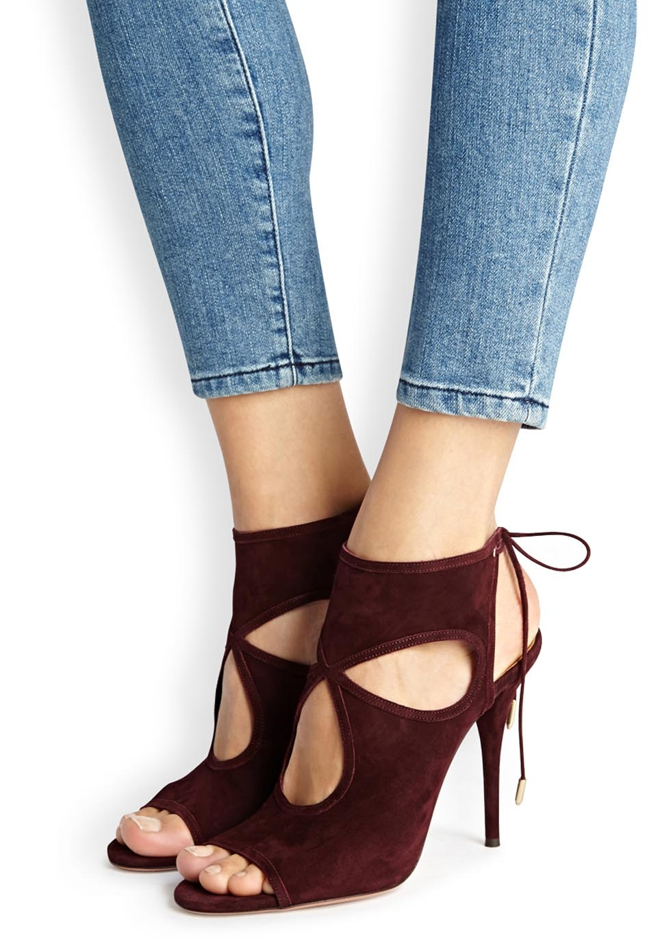 Aquazzura Sexy Thing Dark Burgundy Suede Sandals in Purple