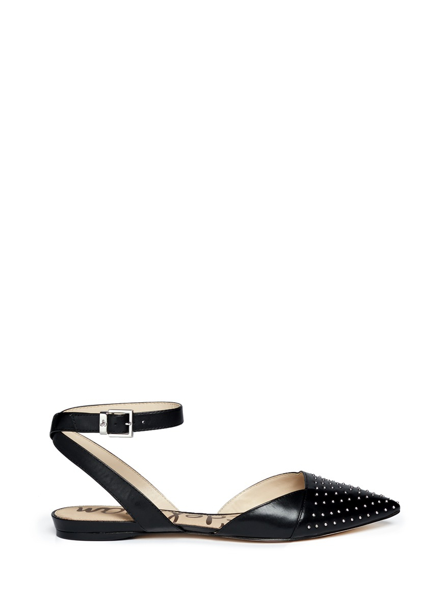 Sam Edelman 'brina' Studded Ankle Strap Flats in Black - Lyst