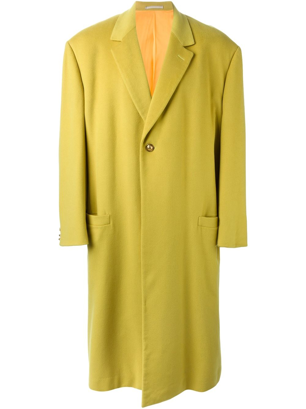 Versace Long Cashmere-Wool Overcoat in Yellow for Men (yellow & orange ...