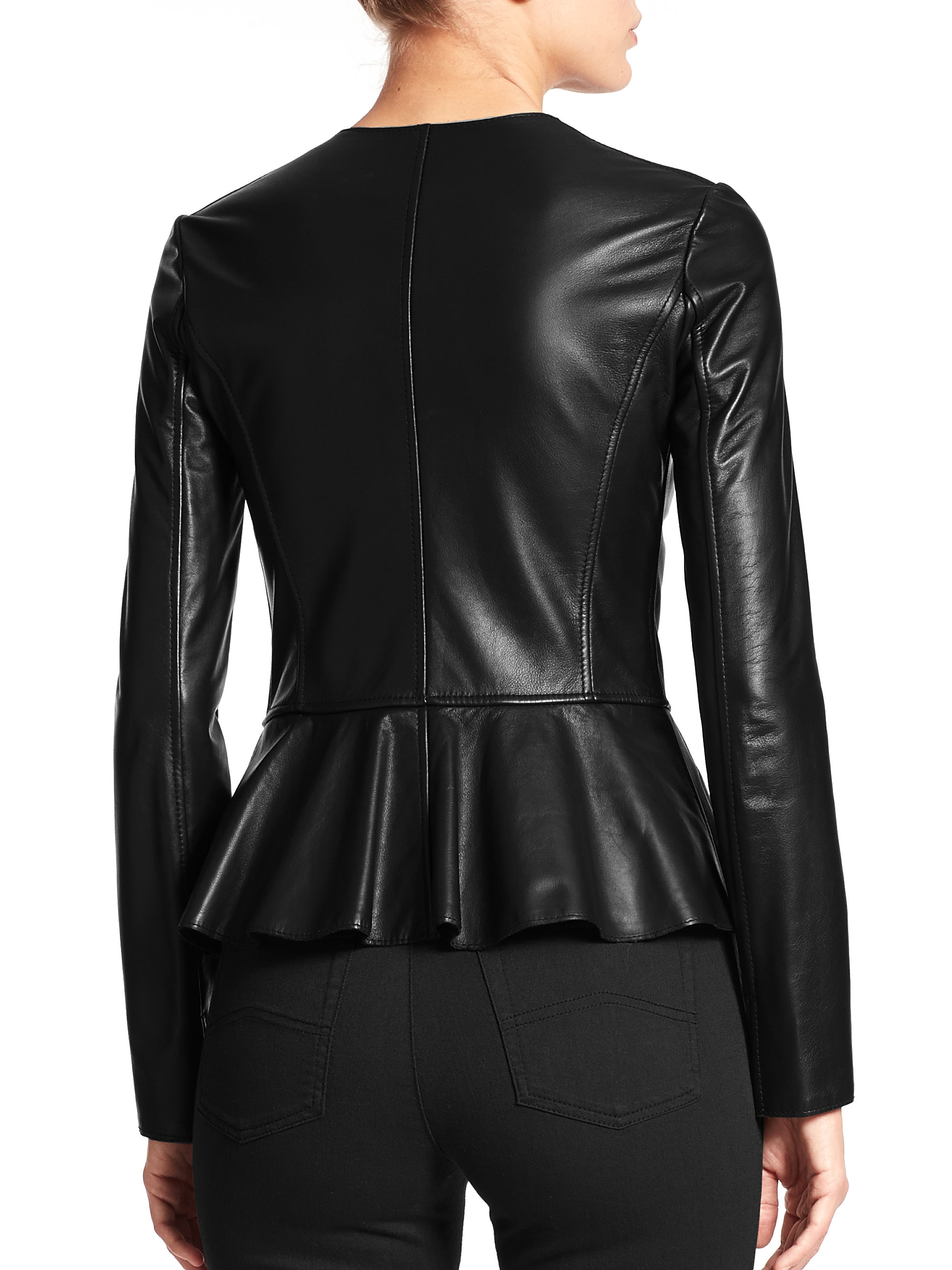 Armani Black Leather Peplum Jacket