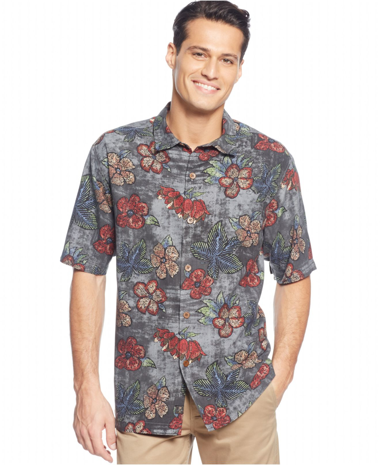 Tommy Bahama Floral-print Short-sleeve Shirt in Black for Men - Lyst
