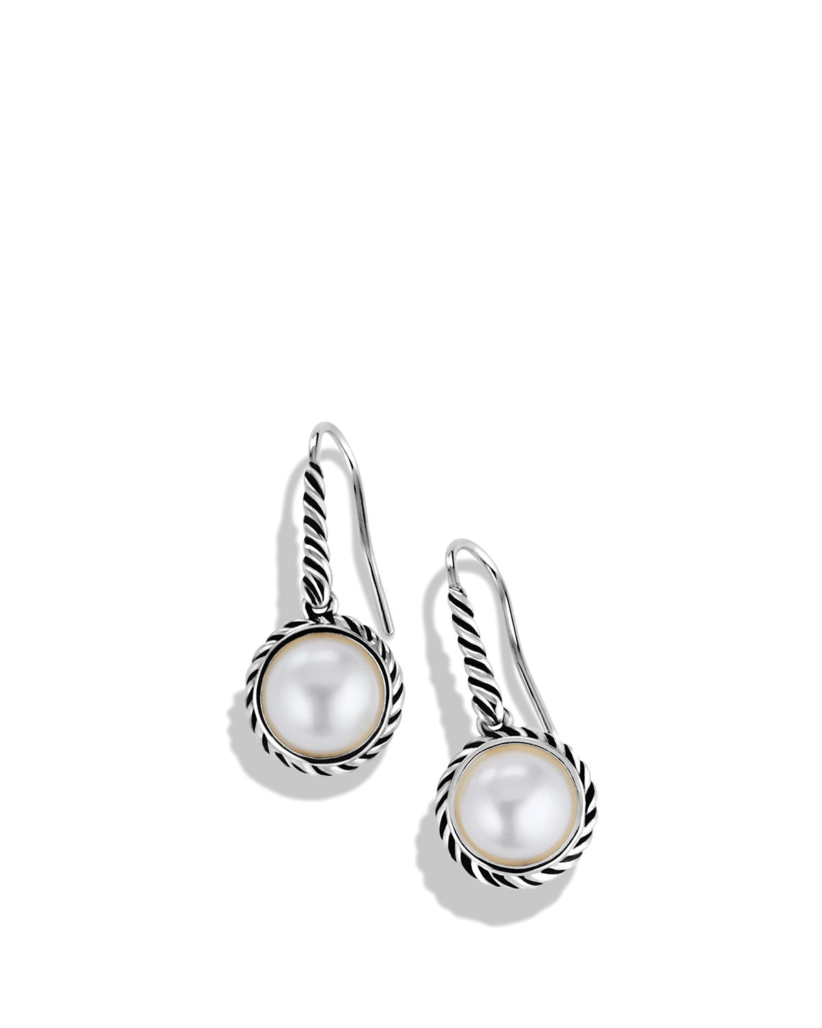 David Yurman Cable Pearl Drop Earrings in Silver/White (Metallic) - Lyst