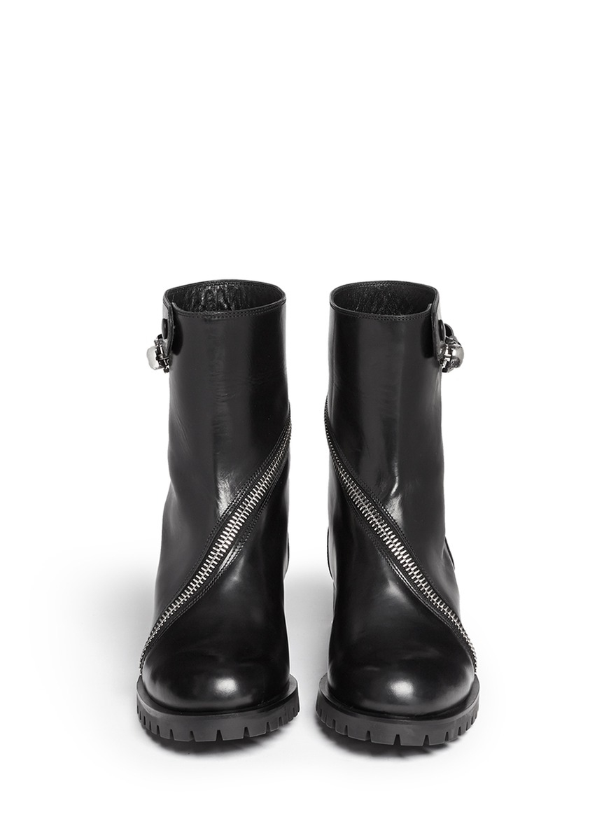 mcqueen boots lyst mcqueen curve skull zip leather boots in mcqueen boots lyst mcqueen curve skull zip leather boots in