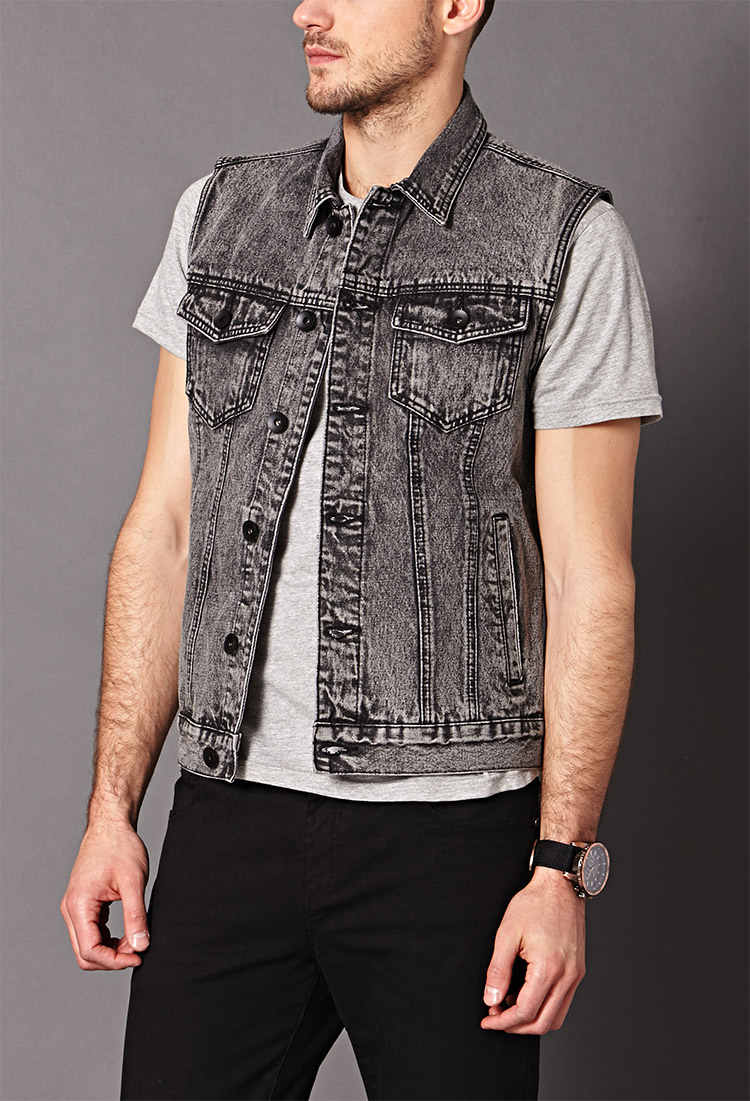 grey denim vest