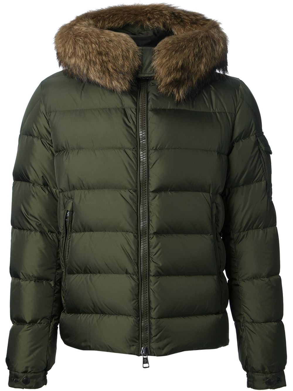Moncler Byron Fur Hood Padded Jacket in Green for Men | Lyst