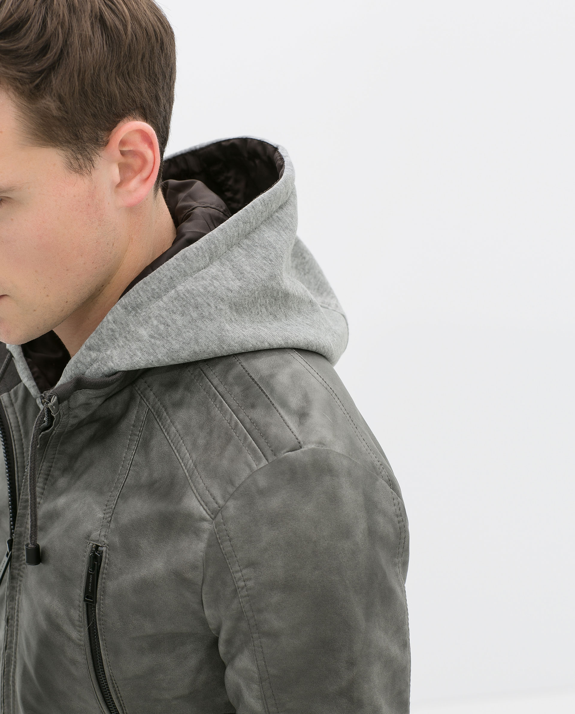 Zara Faux Leather Jacket with Marl Hood and Zips in Gray for Men Lyst
