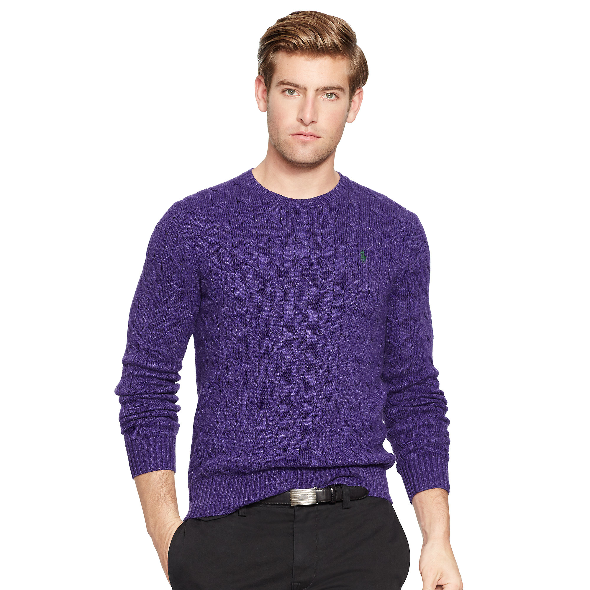 Polo Ralph Lauren Cable-knit Tussah Silk Sweater in Purple for Men - Lyst