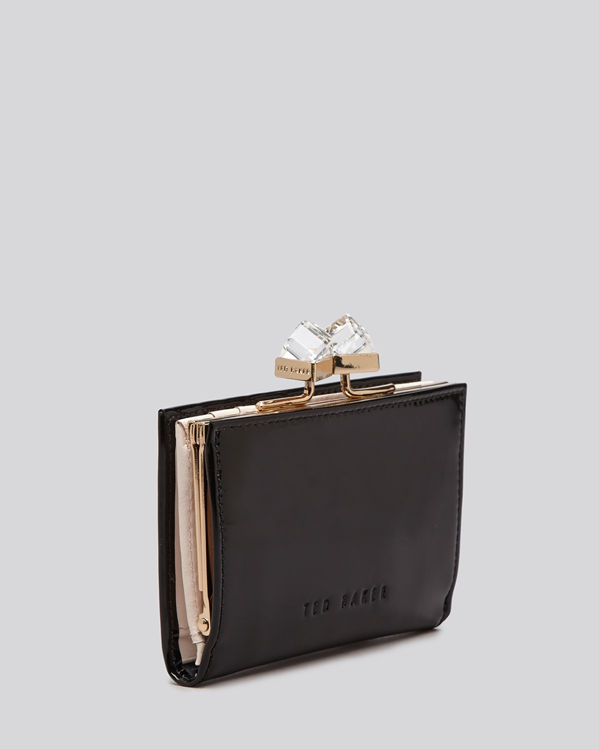 Ted Baker Wallet Patent Crystal Frame Small Bifold in Dusky Pink (Pink