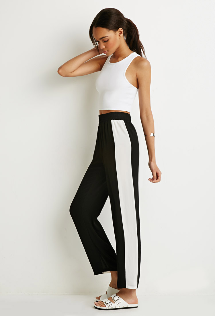 womens white tuxedo pants with black stripe