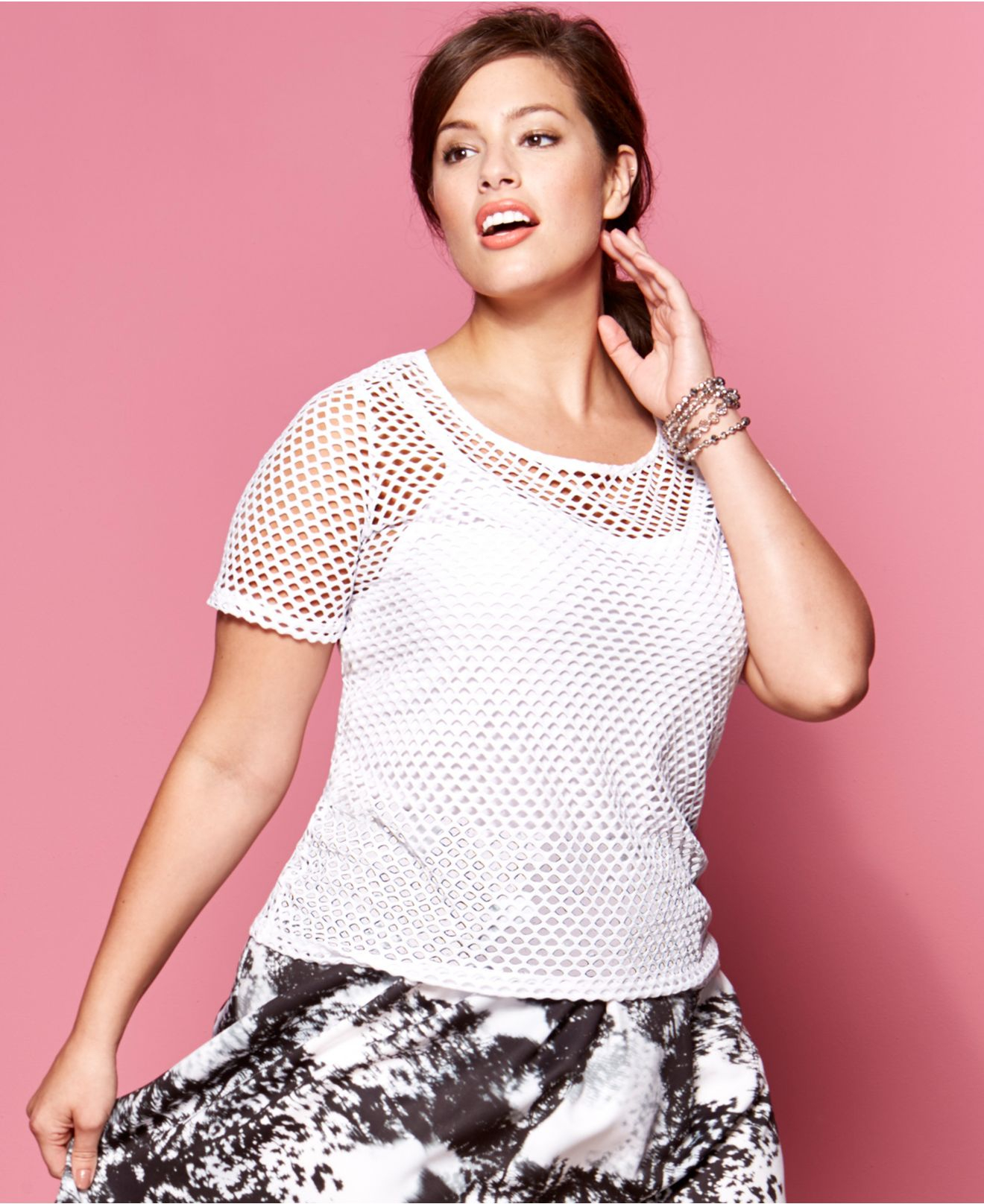 plus size white mesh top