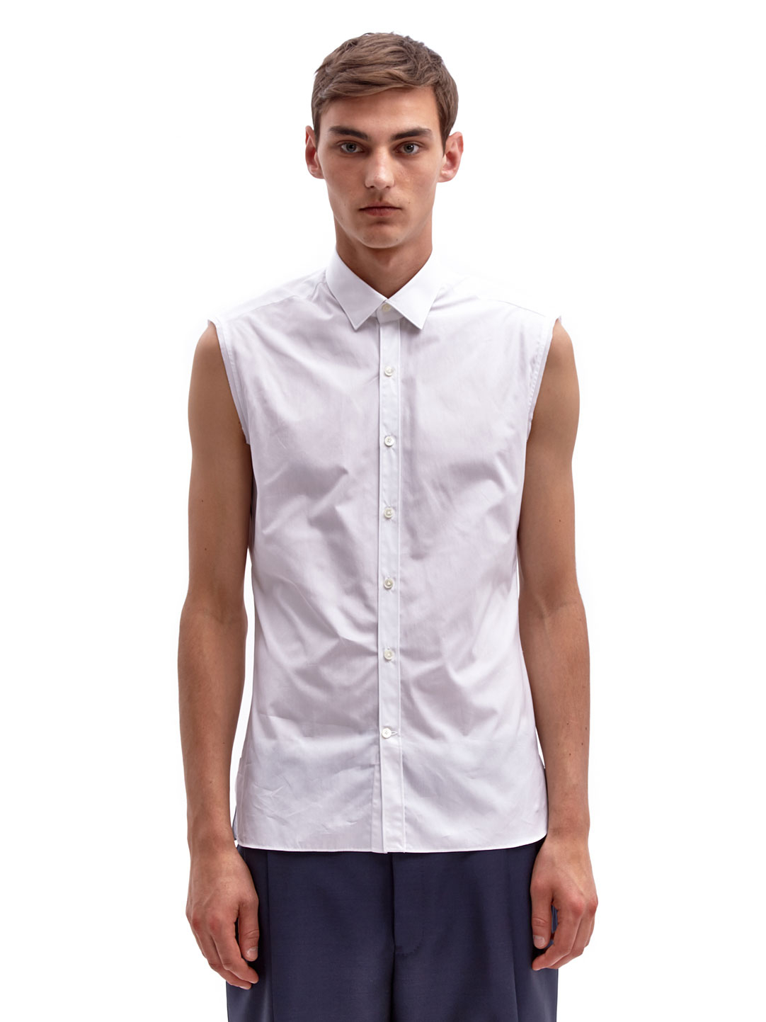 Lanvin Mens Sleeveless Raw Edge Cotton Shirt in White for Men | Lyst