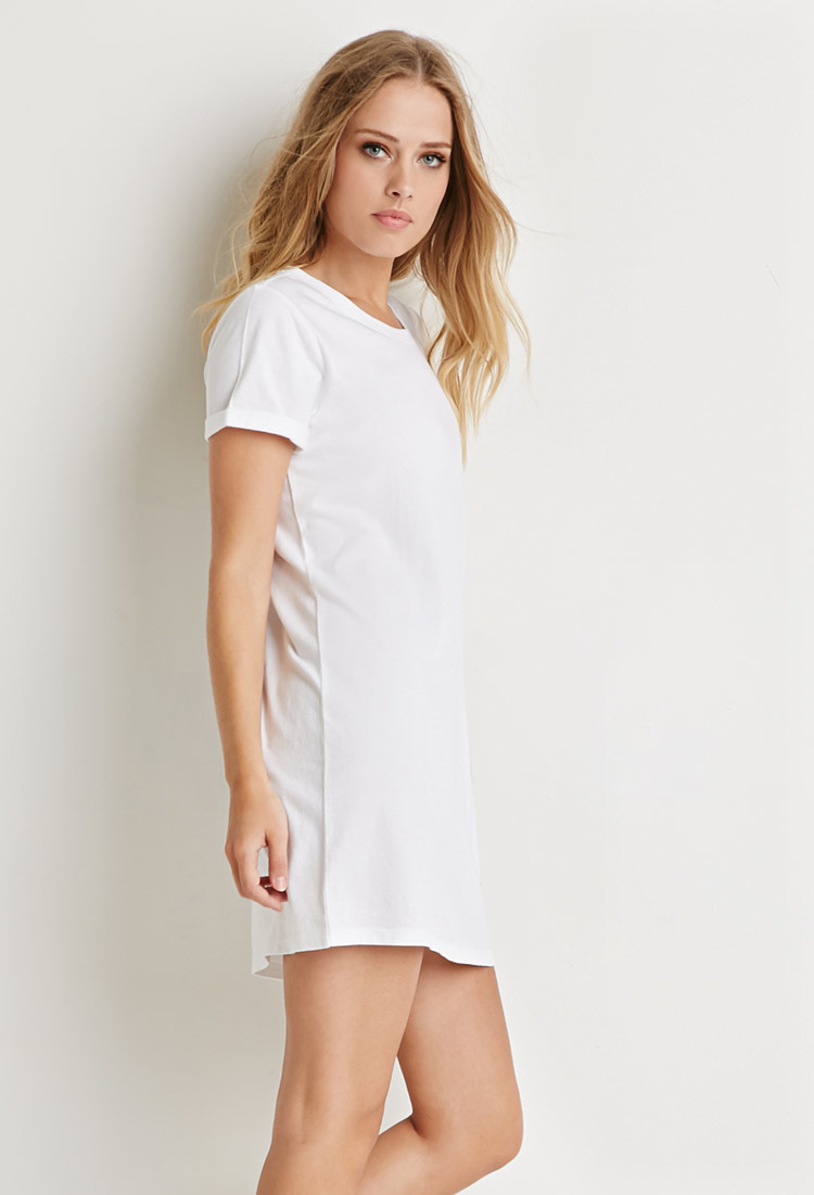 Forever 21 Cotton T-shirt Dress in White | Lyst