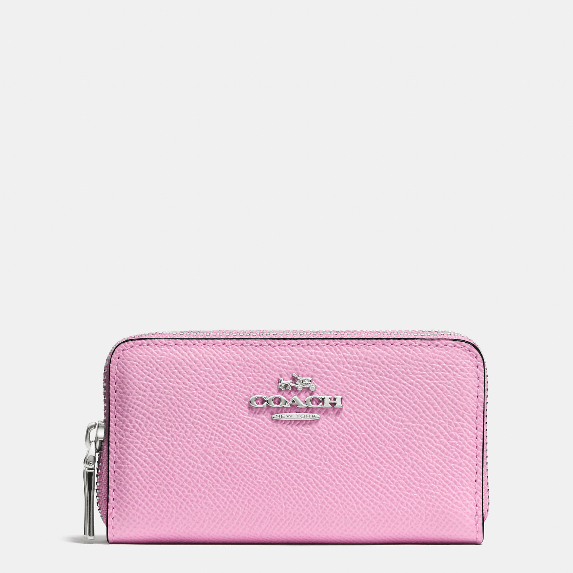 Coach Small Double Zip Coin Case In Crossgrain Leather in Pink (SILVER ...