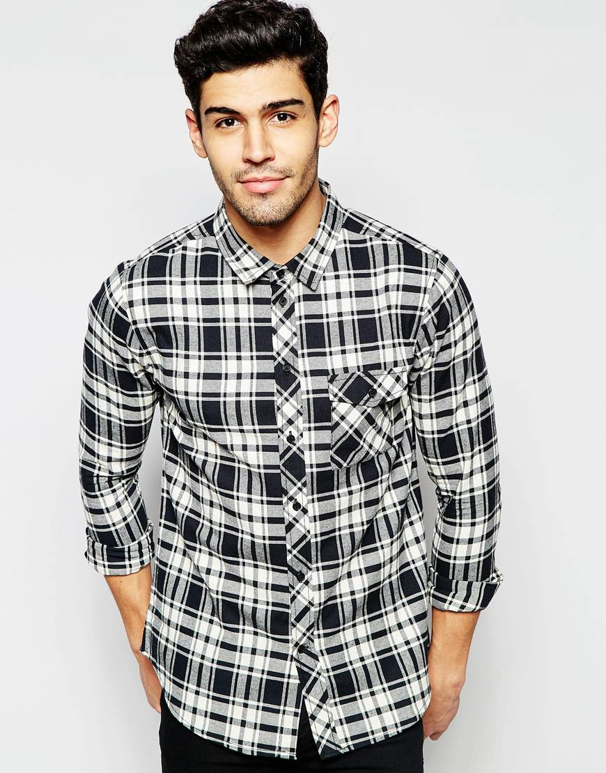black white check shirt mens