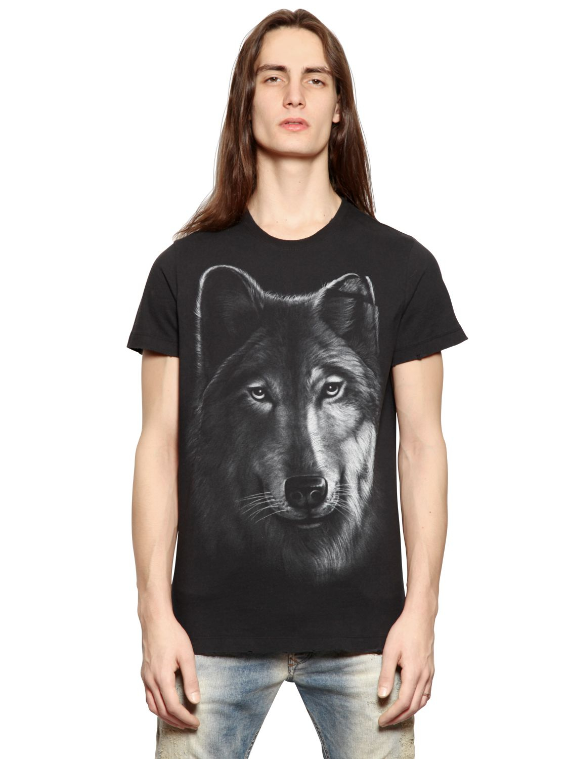 DIESEL Wolf Print Cotton T-Shirt in Black for Men - Lyst