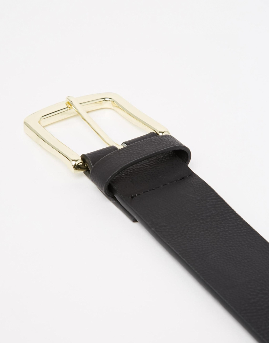 Lyst - Asos Belt In Black Faux Leather With Gold Buckle in Black for Men