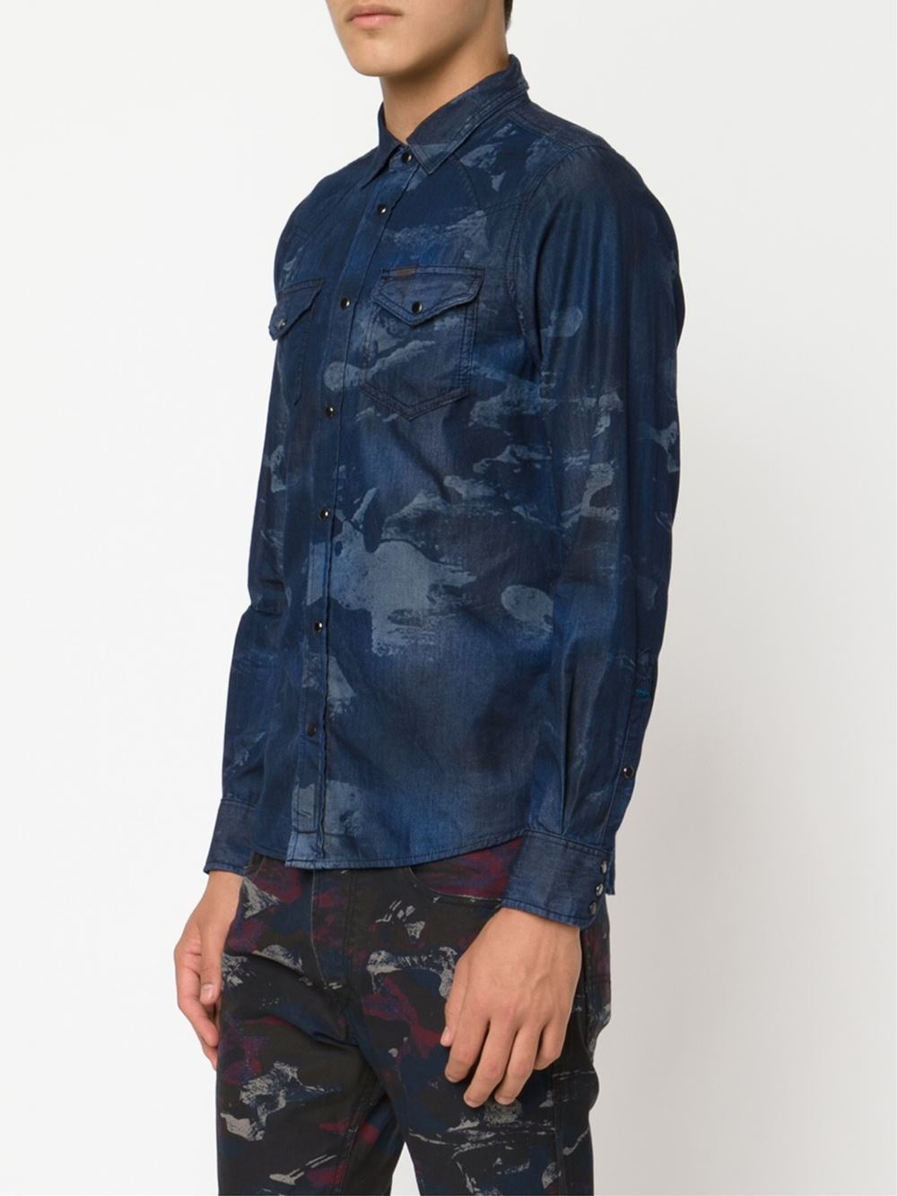 DIESEL Camouflage Denim Shirt in Blue for Men - Lyst